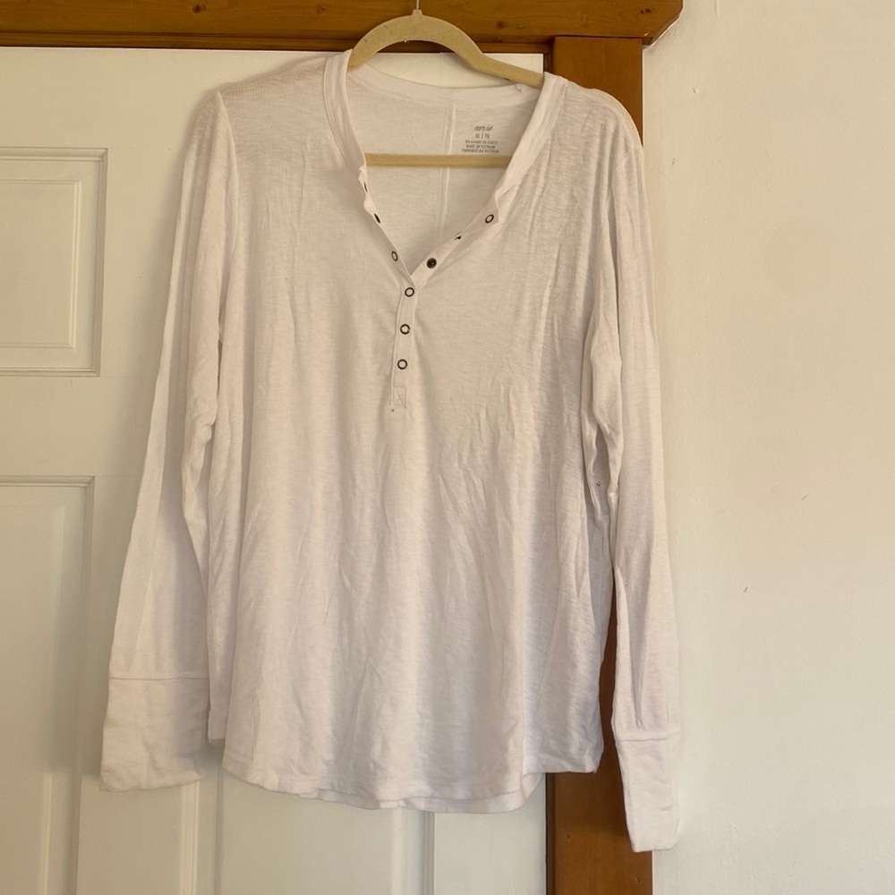 Aerie ribbed Henley top XL white New